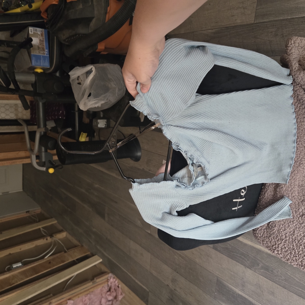 Women's Long Sleeve Ribbed Top - Light Blue